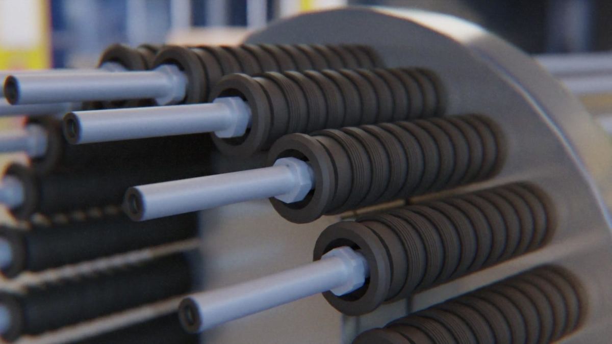 Close-up of electrolyser rods