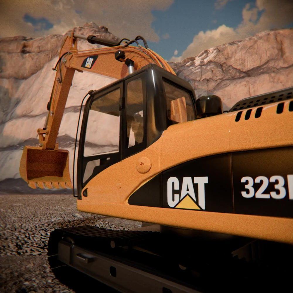Excavator cab and boom close-up